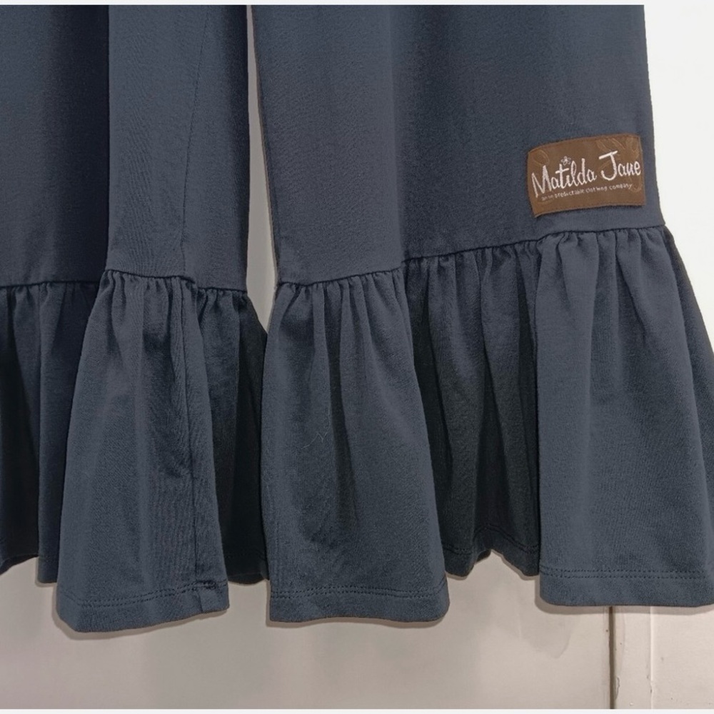 Matilda Jane Women's Big Ruffle pants in a dark blue color